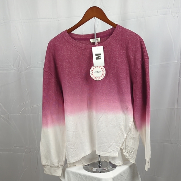 Umgee Tops - Umgee Pink and White Ombre Long Sleeve Top